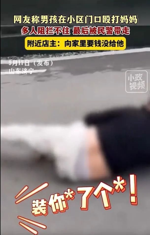 男孩当街踹翻母亲被民警带走