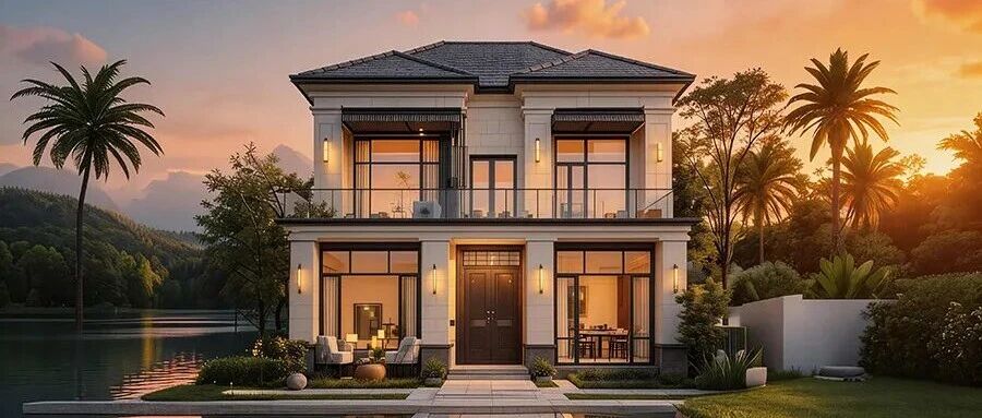 自建房案例：倒影里的秩序，当对称建筑遇见一面湖