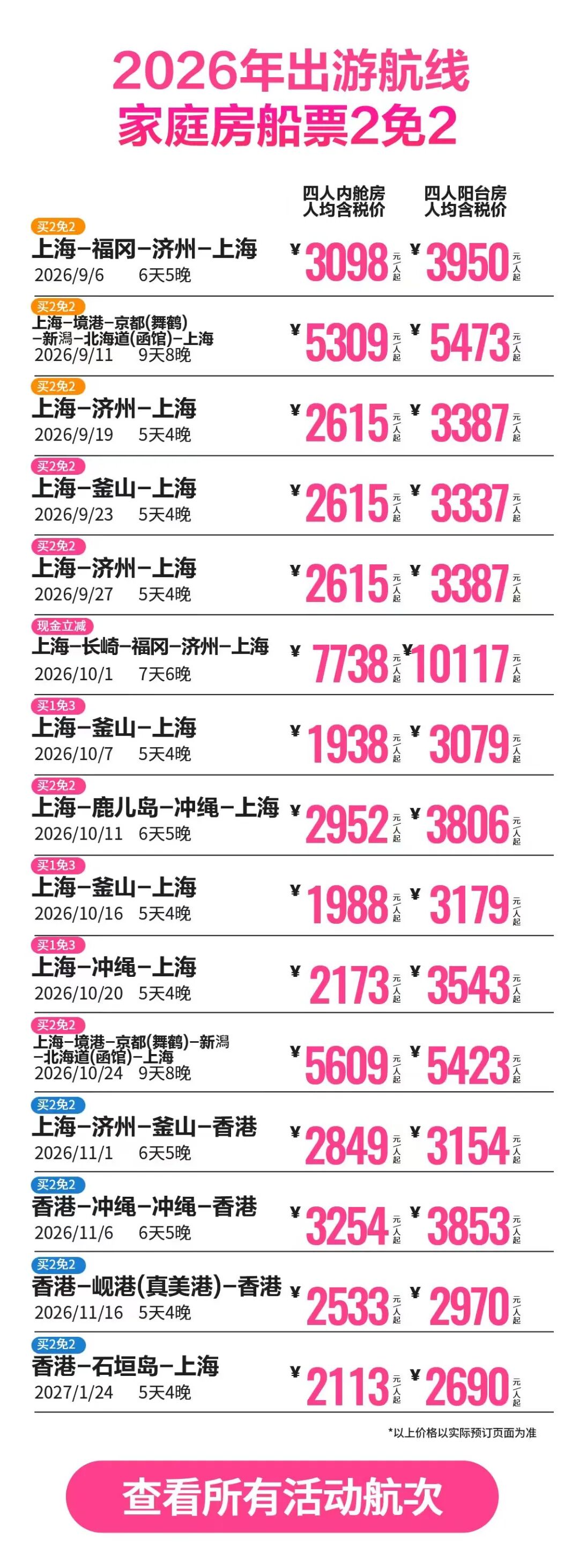 皇家加勒比海洋光谱号2027航次家庭房买1免3 1749元人起上海出发日韩航线