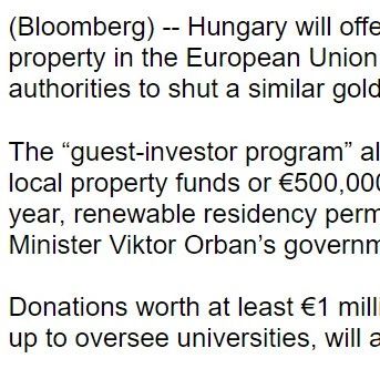 匈牙利推出新黄金签证计划，或在2024年1月开放，25万欧起！