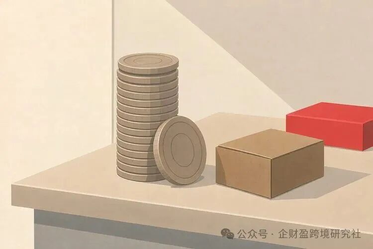一摞硬币明显高过旁边的小包裹