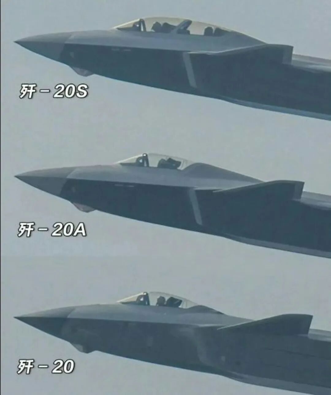 3款歼-20的外型异同。（观察者网）
