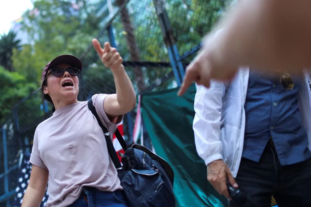 Pro-immigrant protesters demonstrate outside the US Embassy in Mexico City in support of the LA protests on Monday.