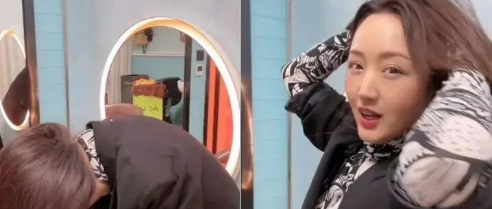 杨钰莹穿得时髦年轻，打扮起来完全是少女，但厚重的眼袋减分不少