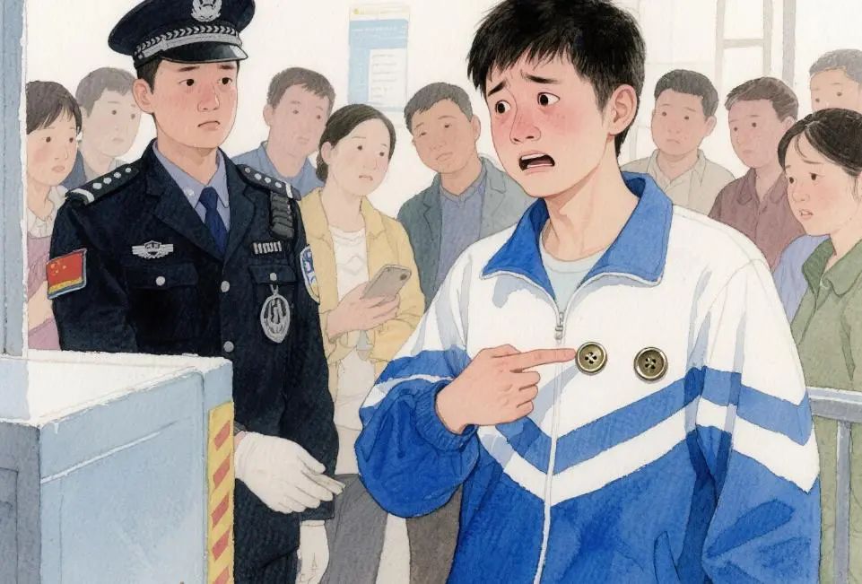 考生因金属纽扣无法进考场 众人解围,考场外暖心一幕：金属纽扣拦住考生，陌生大哥竟脱..