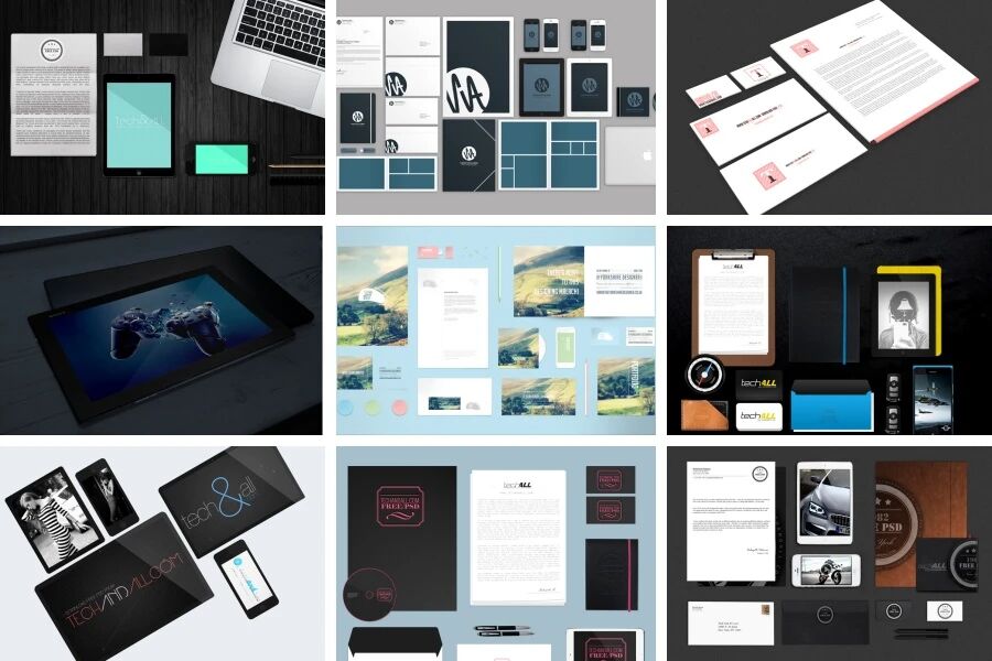 清新风格企业名片笔记本宣传册VI样机PSD模板