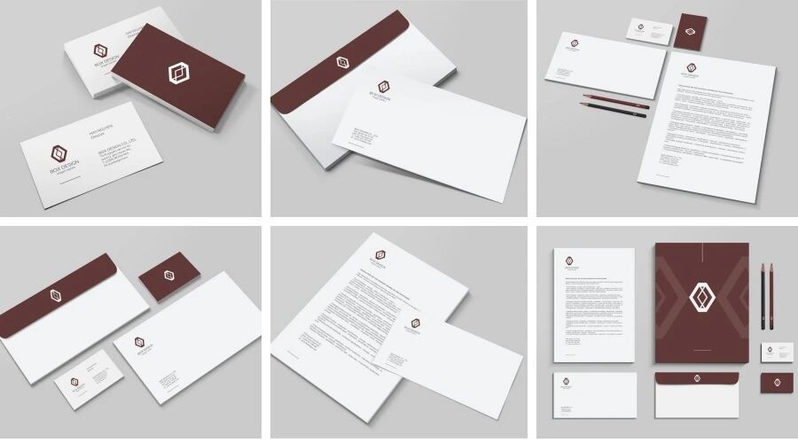 棕色设计公司名片信封VI样机PSD模板