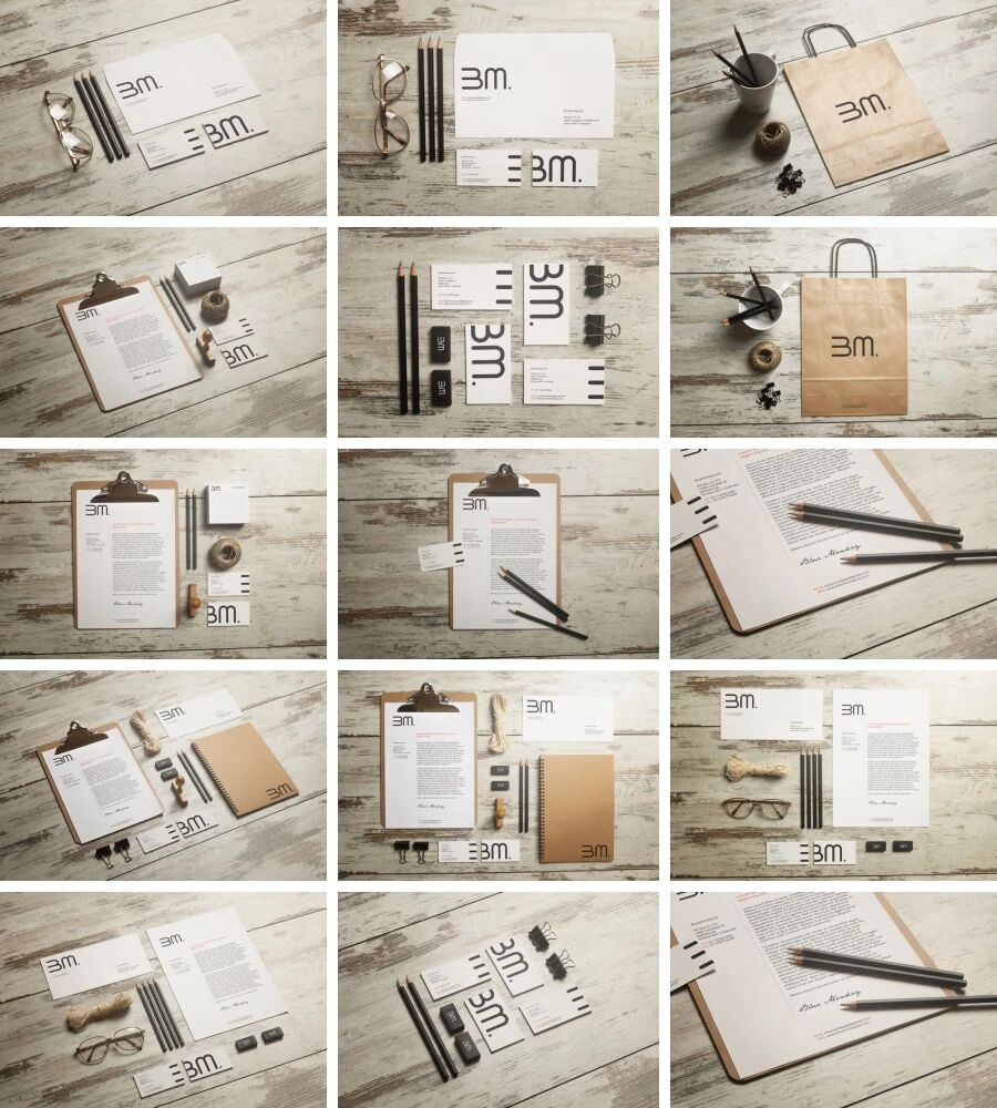 棕色企业名片信封手袋办公用品VI样机PSD模板