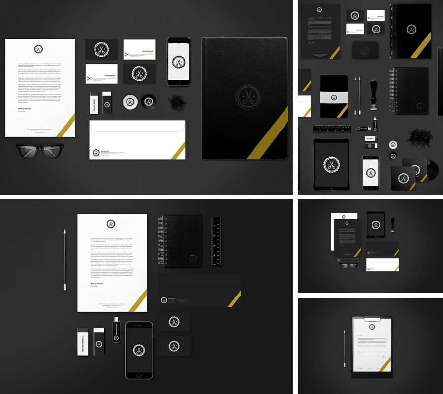 黑黄企业名片笔记本VI样机PSD模板