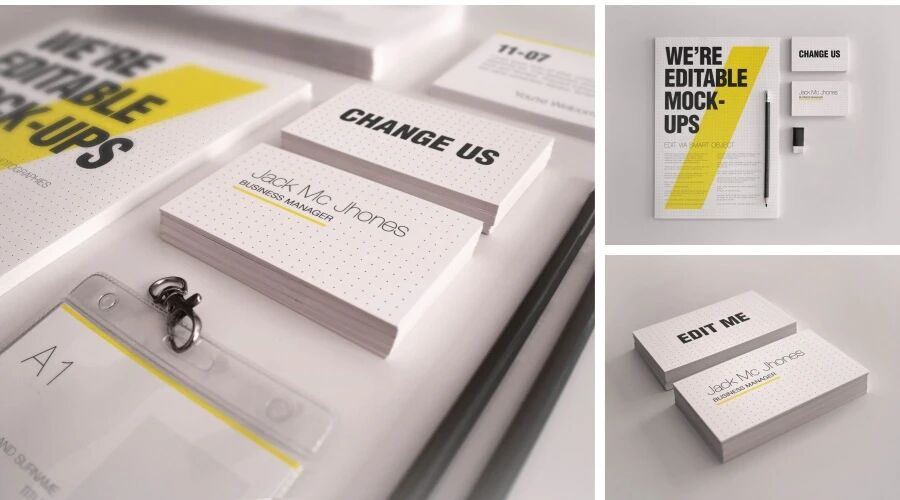 黄色简约企业名片信封VI样机PSD模板