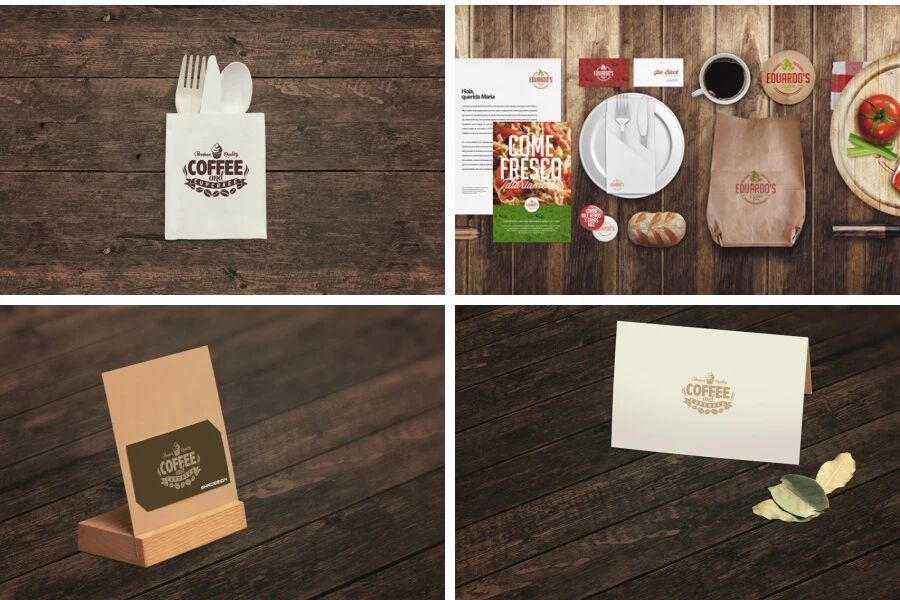 咖啡薯条汉堡餐袋餐具VI贴图PSD模板