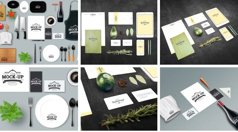 西餐刀具餐具红酒宣传册名片VI贴图PSD模板