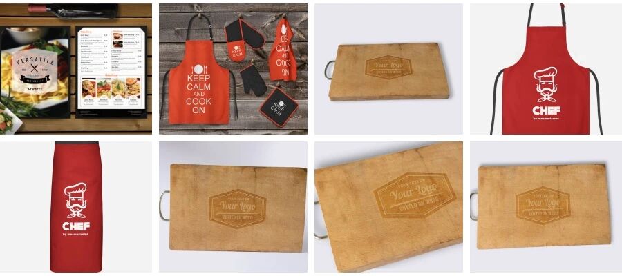 餐厅餐具菜板菜单围裙VI贴图PSD模板