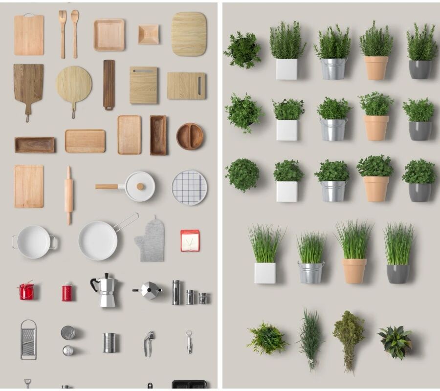 空白餐袋卡纸餐具瓶子绿植面包咖啡披萨VI贴图PSD模板