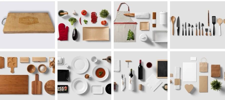 餐厅餐具菜板菜单围裙VI贴图PSD模板