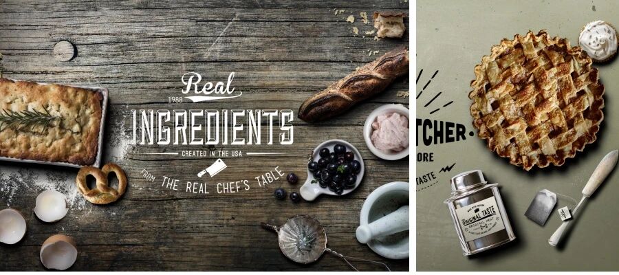 创意面包法棍华夫饼场景VI贴图PSD模板（附物品矢量图）