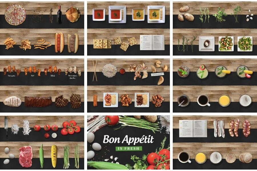 西餐全套面包咖啡牛肉香肠水果蔬菜VI贴图PSD模板