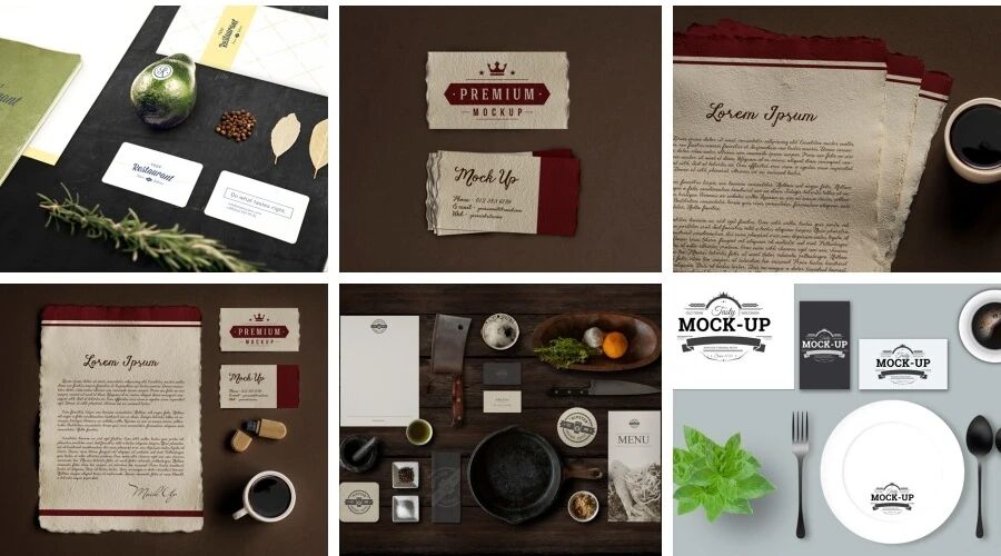 西餐刀具餐具红酒宣传册名片VI贴图PSD模板