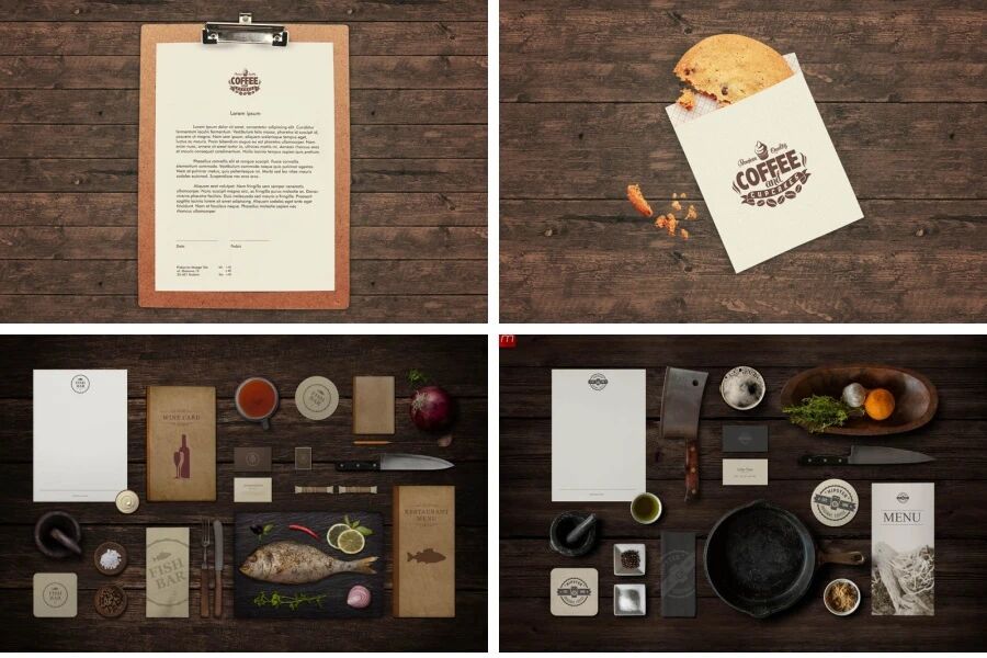 咖啡薯条汉堡餐袋餐具VI贴图PSD模板
