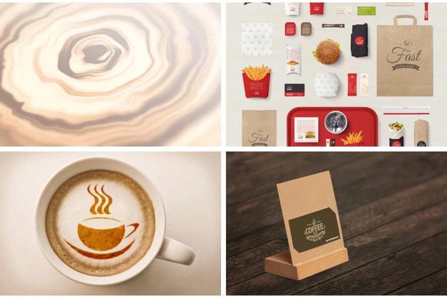 咖啡薯条汉堡餐袋餐具VI贴图PSD模板