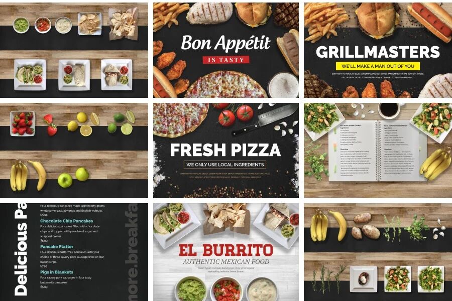 西餐全套面包咖啡牛肉香肠水果蔬菜VI贴图PSD模板