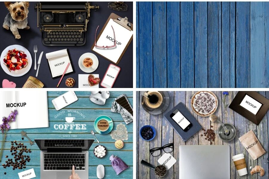 创意咖啡甜品电脑手机平板打字机场景VI贴图PSD模板