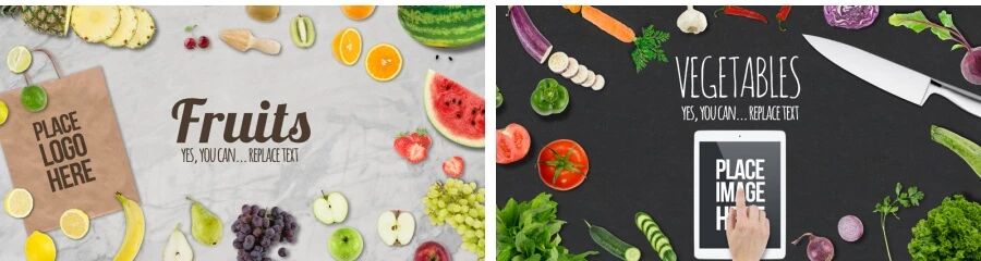 水果蔬菜披萨糖果面包场景食品餐饮VI贴图PSD模板（附纹理背景图）