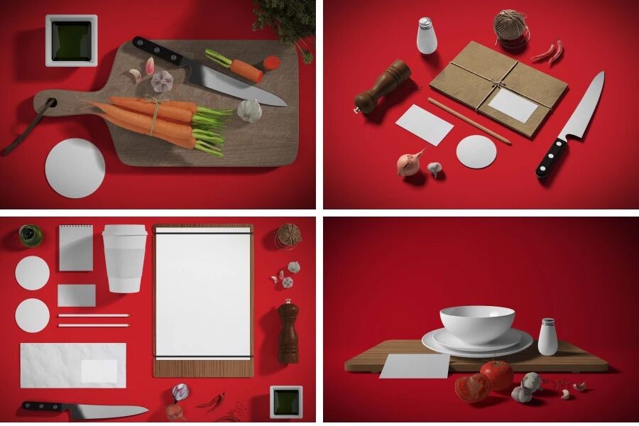 餐具刀具案板调料餐饮VI贴图PSD模板