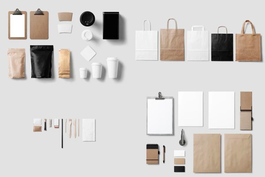 咖啡杯纸袋便签面包咖啡豆餐饮VI贴图PSD模板