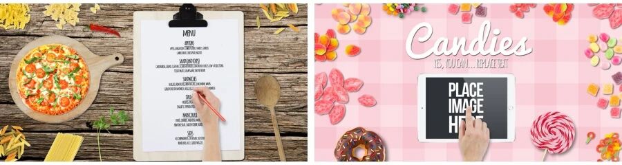 水果蔬菜披萨糖果面包场景食品餐饮VI贴图PSD模板（附纹理背景图）