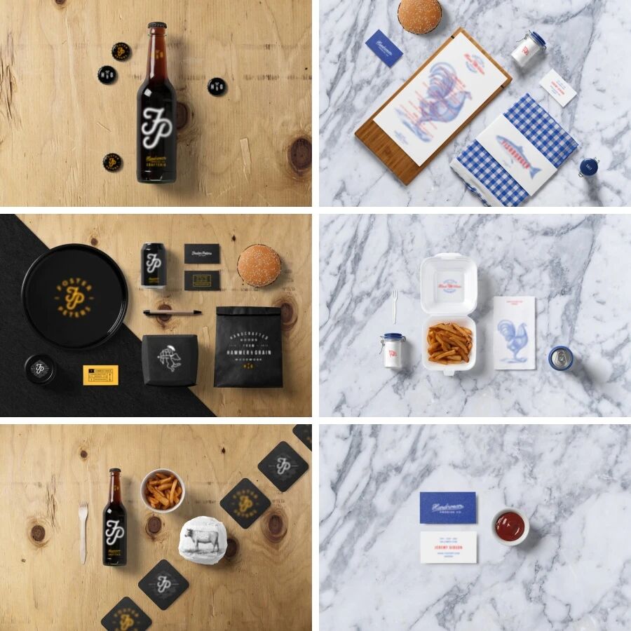 薯条汉堡啤酒餐具餐盒名片VI贴图PSD模板