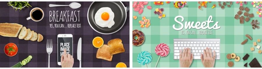 水果蔬菜披萨糖果面包场景食品餐饮VI贴图PSD模板（附纹理背景图）