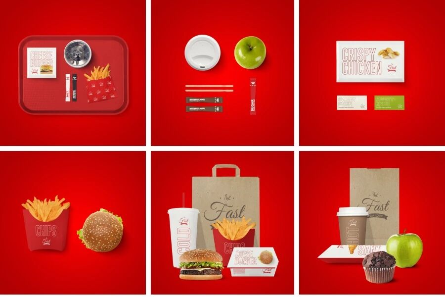 汉堡薯条鸡肉卷可乐食品快餐VI贴图PSD模板