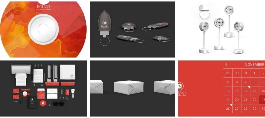 红黑白企业办公用品名片信封杯子U盘VI贴图样机PSD模板