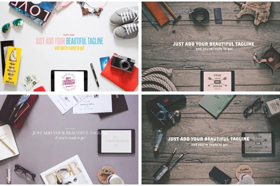 创意文字背景配图各类物品VI贴图样机PSD模板