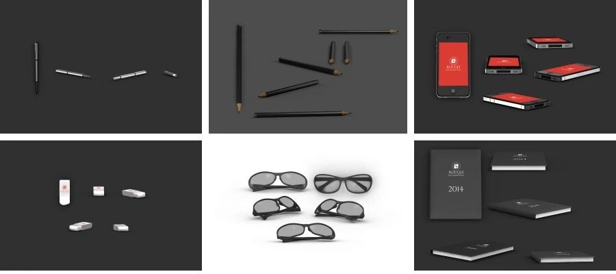 红黑白企业办公用品名片信封杯子U盘VI贴图样机PSD模板