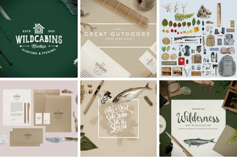 时尚户外装备办公用品生活物品场景VI贴图PSD模板