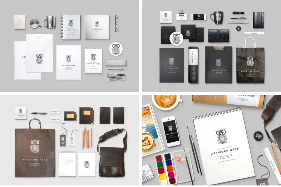 时尚办公用品绘画工具笔记本纸张物品场景VI贴图PSD模板
