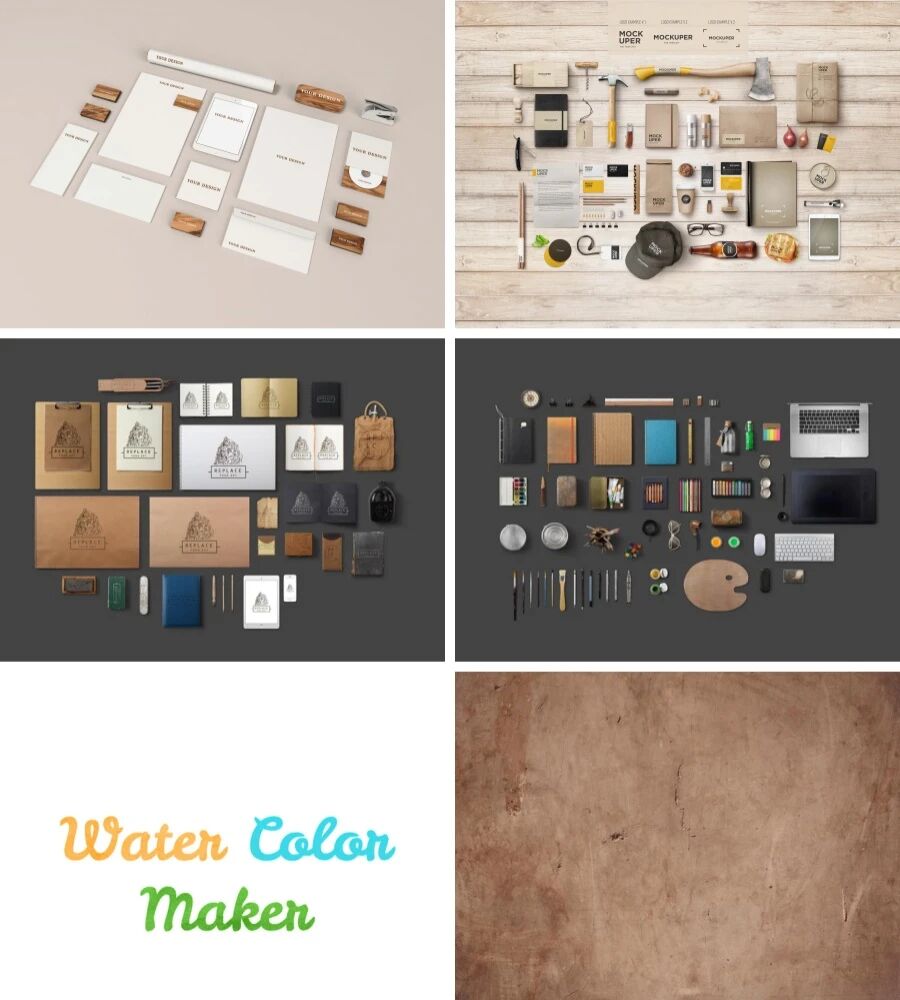 木色纹理办公用品名片各类物品VI贴图样机PSD模板