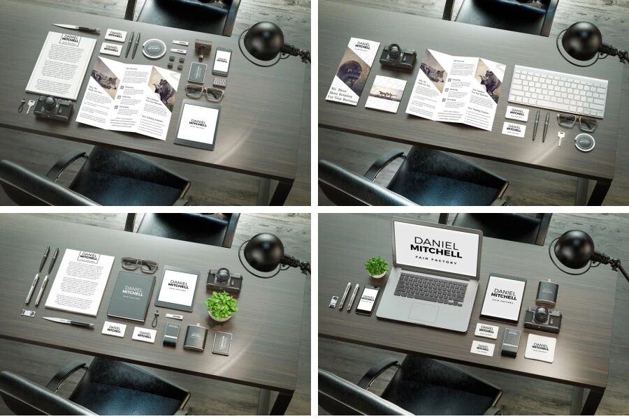 高档商务风品牌公司名片折页办公用品VI样机PSD模板