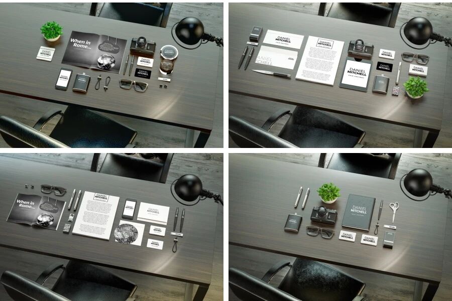 高档商务风品牌公司名片折页办公用品VI样机PSD模板