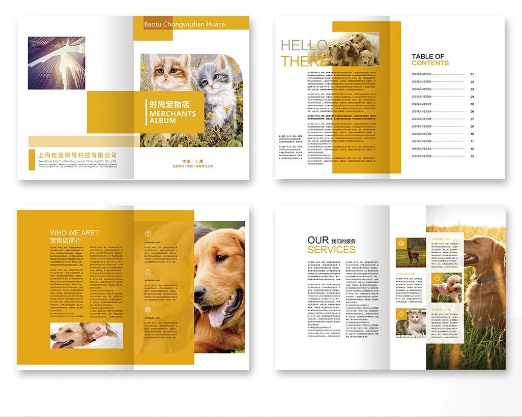整套时尚大气橙色宠物店画册平面设计排版PSD模板