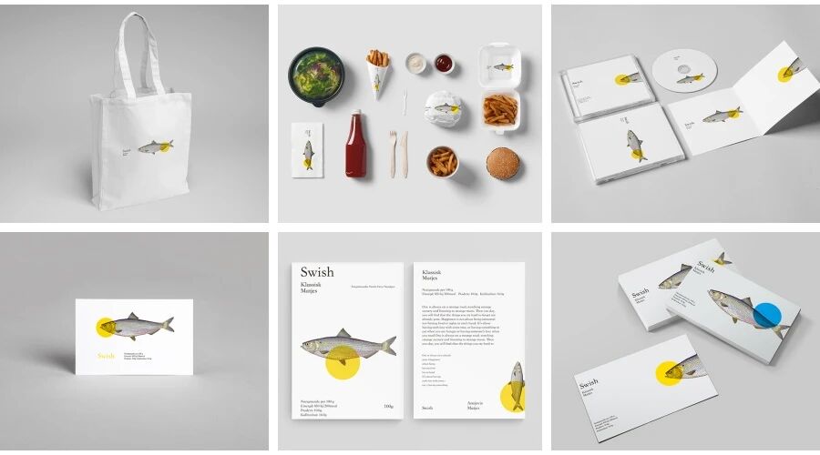 海鲜鱼类公司名片餐具餐袋VI样机PSD模板
