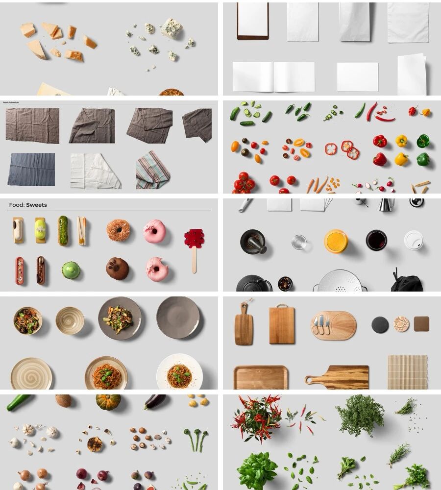 各类食物食材餐具餐饮场景VI贴图PSD模板