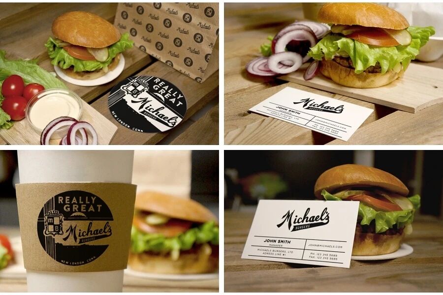 汉堡咖啡名片餐盒餐袋实拍VI样机PSD模板