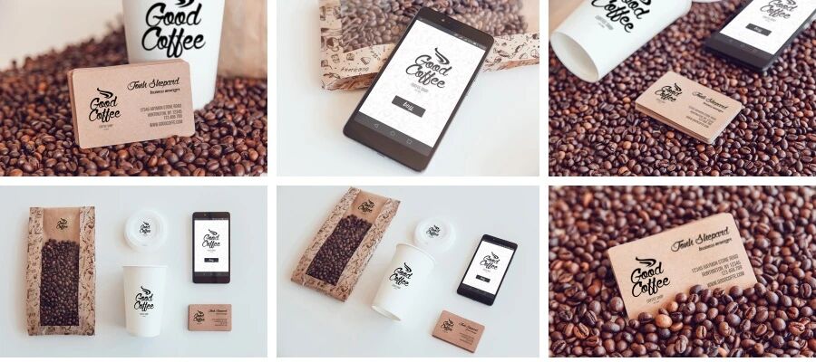 咖啡品牌名片咖啡杯咖啡袋VI样机PSD模板