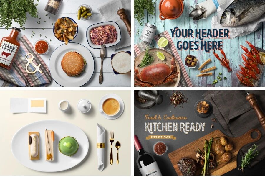 各类食物食材餐具餐饮场景VI贴图PSD模板