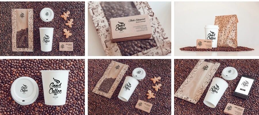 咖啡品牌名片咖啡杯咖啡袋VI样机PSD模板