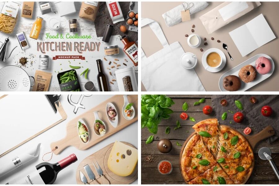 各类食物食材餐具餐饮场景VI贴图PSD模板