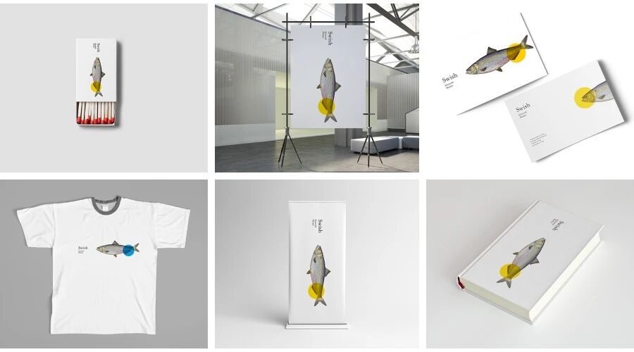 海鲜鱼类公司名片餐具餐袋VI样机PSD模板